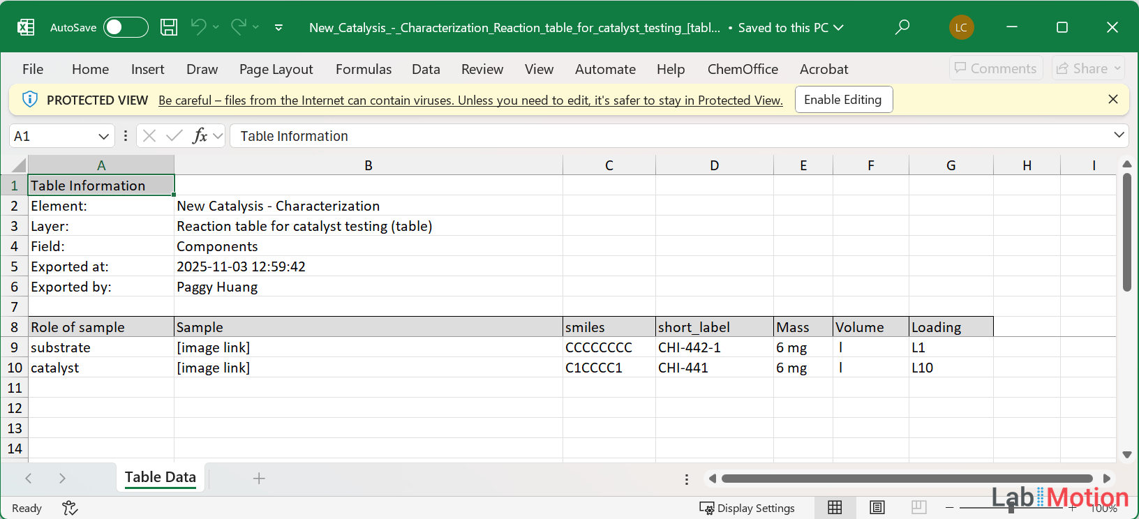 Table Export in XLSX